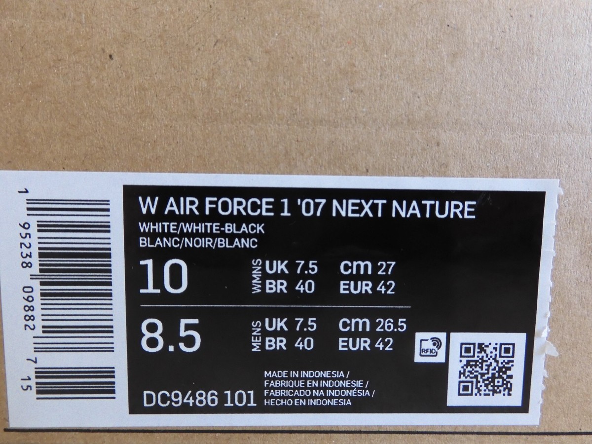 Size 10 - Nike Air Force 1 Move To Zero - Triple White W for