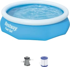 Above Ground Swimming Pool Round 10ft x 30in Outdoor Inflatable Filter Pump Blue