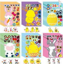 60 PC Easter Stickers for Kid Make-A-Face Easter SHEETS Child Easter CLASSROOM