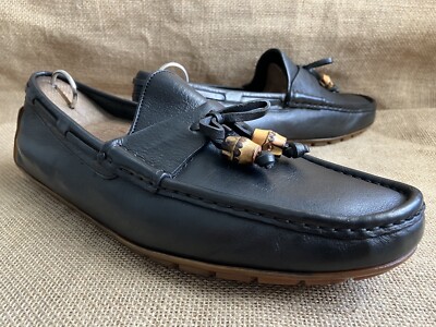Gucci Bamboo Loafers Slip On Shoes Leather 8.5 Black $1,100 Mens Gucci Black Leather Bamboo Bit Loafers Sz 11 G  main image 3