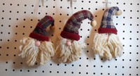 Fuzzy Beard Santa Claus Head Ornaments - Red/maroon/blue Plaid - Set Of 3 Fuzzy Beard Santa Claus Head Ornaments - Red/maroon/blue Plaid - Set Of 3