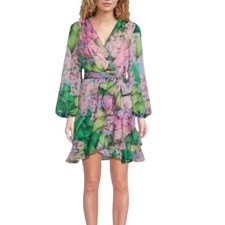 NWT-Alex Marie Laurel(Sz-14)  Wisteria Chiffon Long Sleeve Ruffle Hem Mini Dress