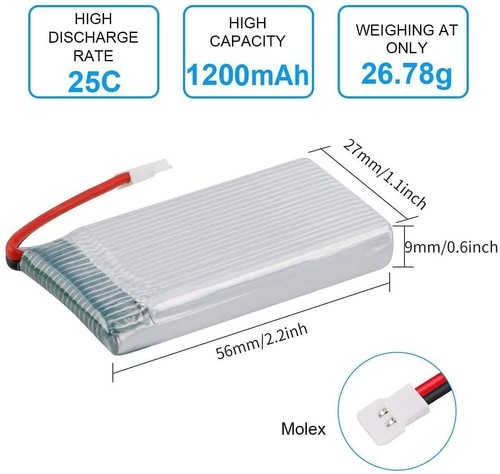 Batería LiPo 3.7V 1200mAh para Drones Syma X5SC X5SW | Alto Rendimiento, Plateada - Imagen 3 de 4