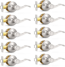 Satin Nickel Wave Style Door Levers - Keyless Handles, 10 Pack