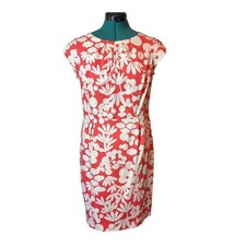 Boden Olivia Sheath Dress Floral Wedding Guest Coral Stretch Petite 10P