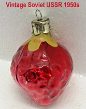 Hand-Blown Glass Ornament STRAWBERRY 2.5" USSR 1950s Christmas Collectible
