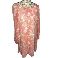 Tommy Hilfiger Womens 10 Floral Chiffon Shift Dress Coral Orange Long Sleeve