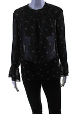 Maje Womens Black Sheer Printed V-Neck Long Sleeve Blouse Top Size 1
