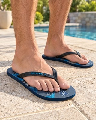 Rip Curl Carve Men s Flip Flops Size 10 EU 43 Black Blue Grey