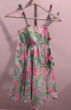 Tommy Bahama Girl's 7 Sleeveless Cotton Green Pink Summer Dress Hair Tie