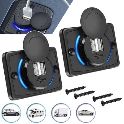 Dual USB Dash Mount Car Charger 3.1A Fast Charge Socket 12V-24V RV Boat Adapter