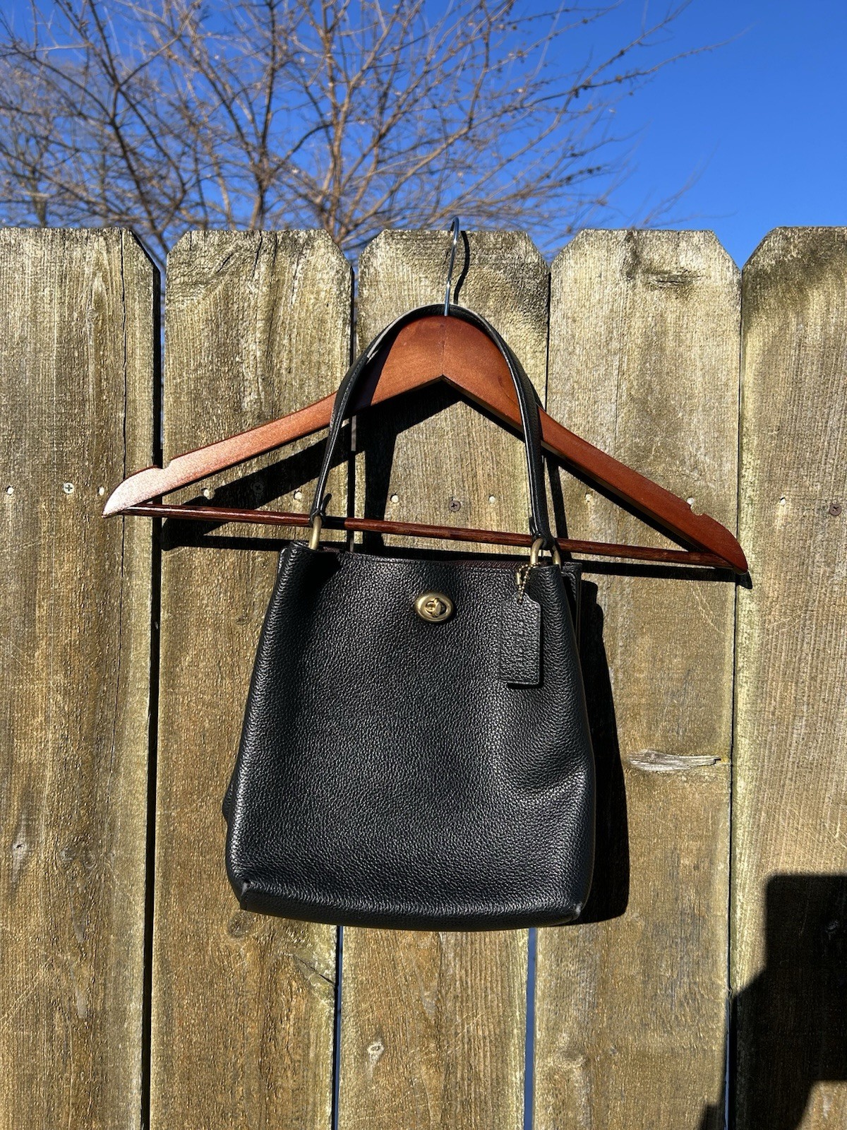 Vintage Coach Purse Bag Black Pebble Leather Turn Lock Charlie Bucket Hang bag