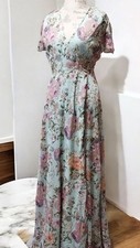 Women Colorful Flower Print Smocked V-neck Puff Sleeve Maxi Dress