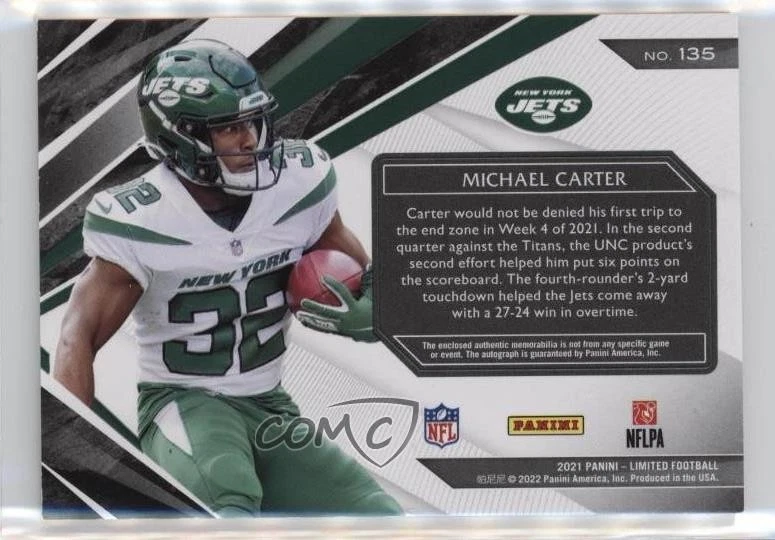 2021 Limited Spotlight Holographic /29 Michael Carter RPA Rookie Patch Auto RC - Image 2 of 2