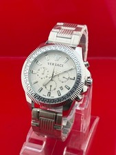 vintage Versace Chronograph Silver dial With wristwatch fully working condition
