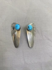 Sterling Silver Oval Turquoise Butterfly Wing Earrings Southwest READ