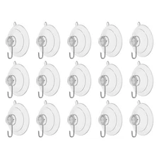 15pcs Suction Cup Hooks 1.20" Waterproof Vacuum Shower Hook Load 2.2 lbs Clear