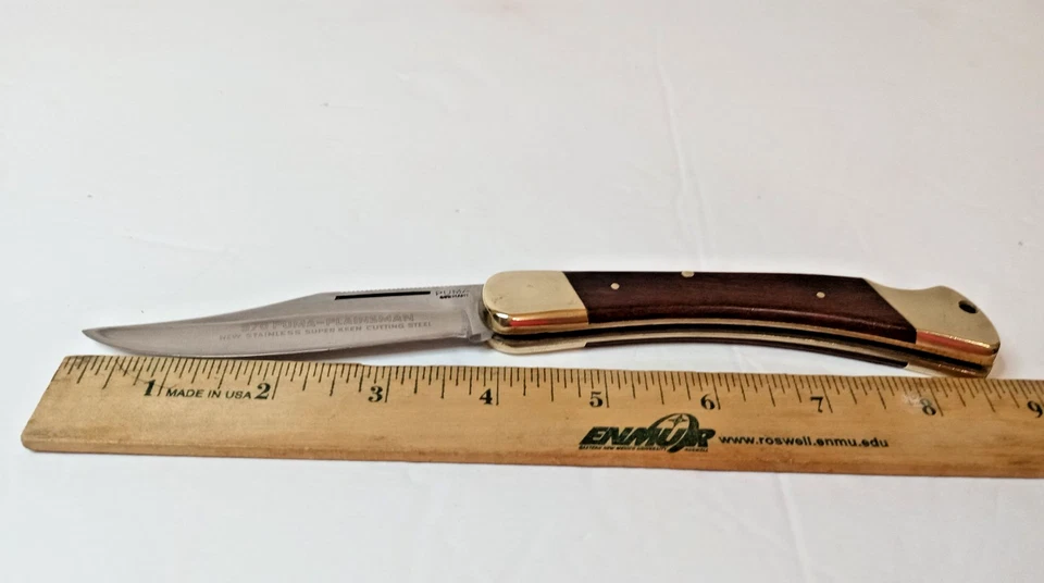  Navaja de bolsillo Puma Germany Wood 970 Plainsman Lockback Hunter 1969 ¡Envío gratuito! Foto 2 de 4