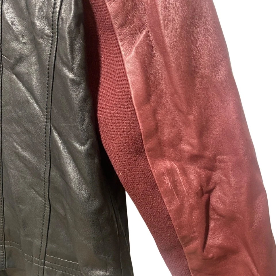 Chaqueta halógena de cuero genuino para mujer M negra y roja  Foto 3 de 3