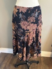 Vintage Y2K Lauren Ralph Lauren Size 6 Skirt 100 Silk Floral Boho Cottage Core