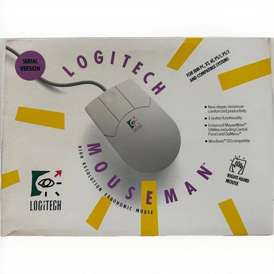 Logitech MouseMan - IBM PC, XT, AT, PS/1 PS/2 - SERIAL VERSION 1990 NEW IN BOX - Image 2 of 4