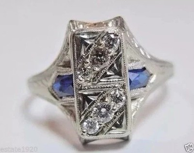 Art Deco Style Round Cut Lab Created Diamond 14k White Gold FN Anniversary Ring