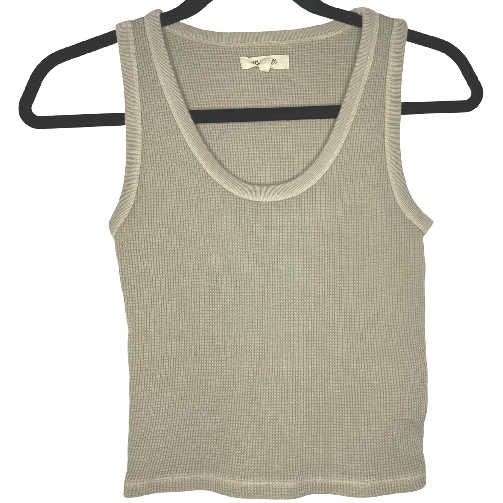 Madewell Womens XS Cotton Scoop Neck Waffle Knit Crop Tank in Wet Sand Beige - Boho Basic Top