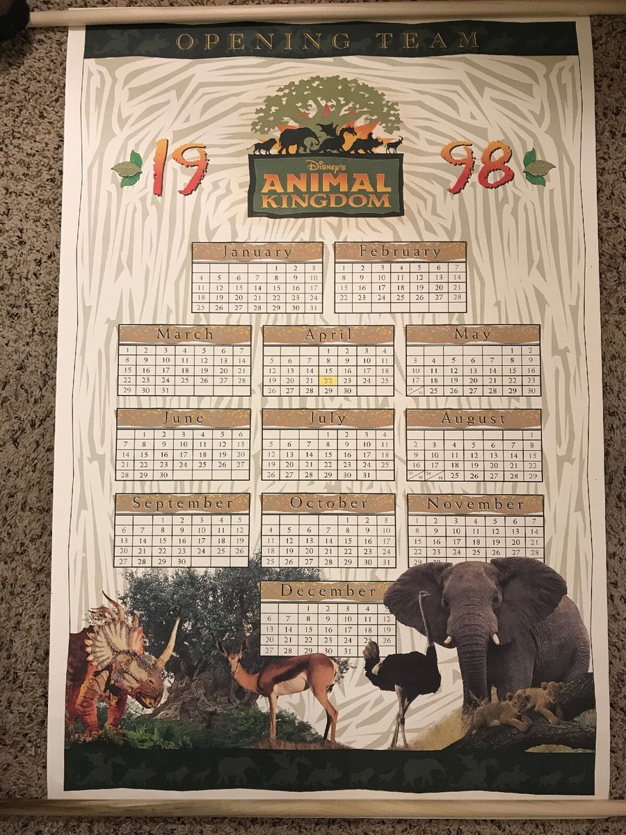 RARE Vtg 1998 Disney Animal Kingdom Opening Team Cast Member Print Poster  24x36
