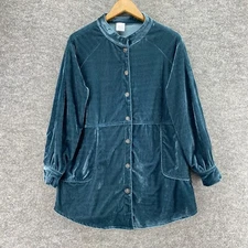 Cozy Co. Top Women S Small Blue Button Up Long Sleeve Crew Neck Pockets Velvet