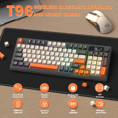 FREEWOLF T96 Smart Display Wireless Gaming LED Lighting Keyboard and Mouse Comb