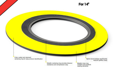 14  150 Spiral Wound Gasket with 304SS Inner Ring Flexible Graphite Class Flange