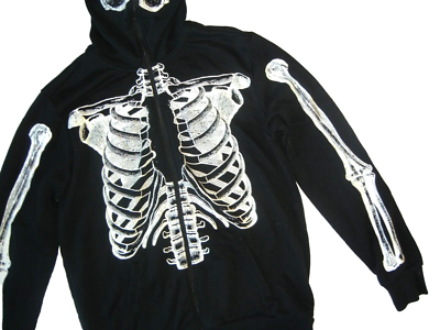 SOCIAL COLLISION Black FULL ZIP SKULL SKELETON HOODIE Warm