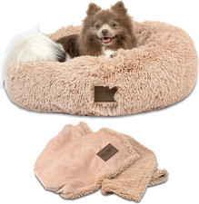 Ultra Plush Calming Anti-Anxiety Pet Bed - Includes Super Soft Comfort Blanket -