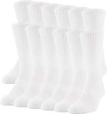 12 Pairs Pack Men Crew Casual Sports Cotton Socks Solid Color White Size 9-11