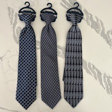 Little Boys Clip On Tie Blue Gray Geometric Shape Formal Tie Set Of 3