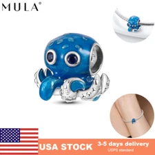 MULA European Blue Octopus Bead DIY Charm AAA CZ for Bracelet 925 SterlingSilver