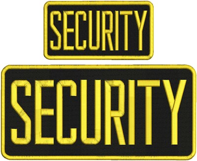SECURITY EMBROIDER  PATCHES 5x11 AND 3X6 HOOK ON BACK GOLD ON BLACK