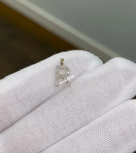 Custom Small "R" Letter Pendant For Ladies Natural Diamond 10k Real Yellow Gold - Image 3 of 4