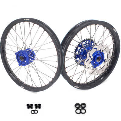 KKE 21/19'' Spoked Wheels Rims Fit Kawasaki KX250F KX450F 2006-2018 CNC Blue Hubs