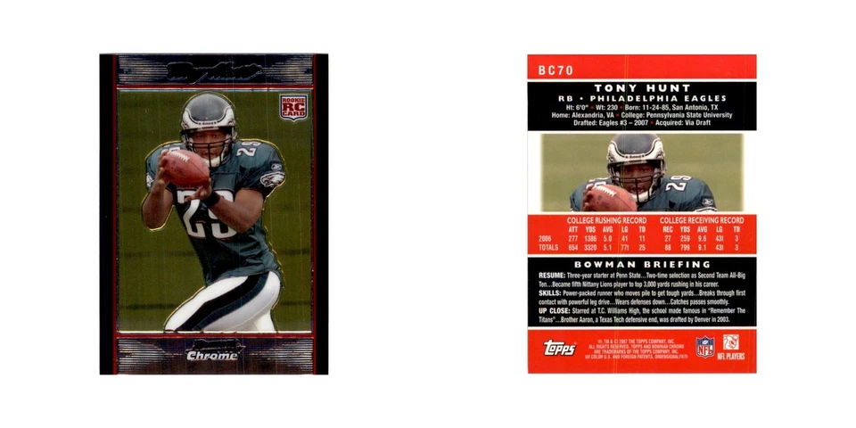 2007 Bowman Chrome Tony Hunt Football Cards #BC70 - Image 3 of 3