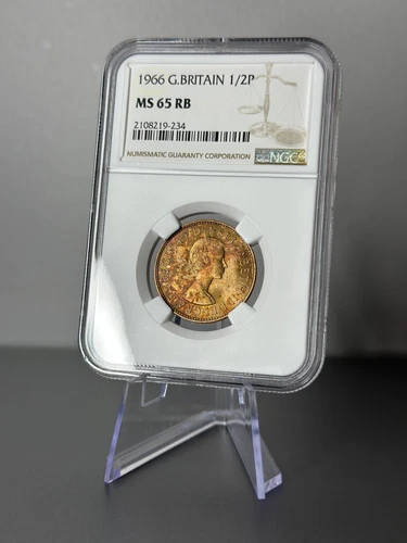 1966 Great Britain 1/2 Penny NGC MS 65 RB with Toning!