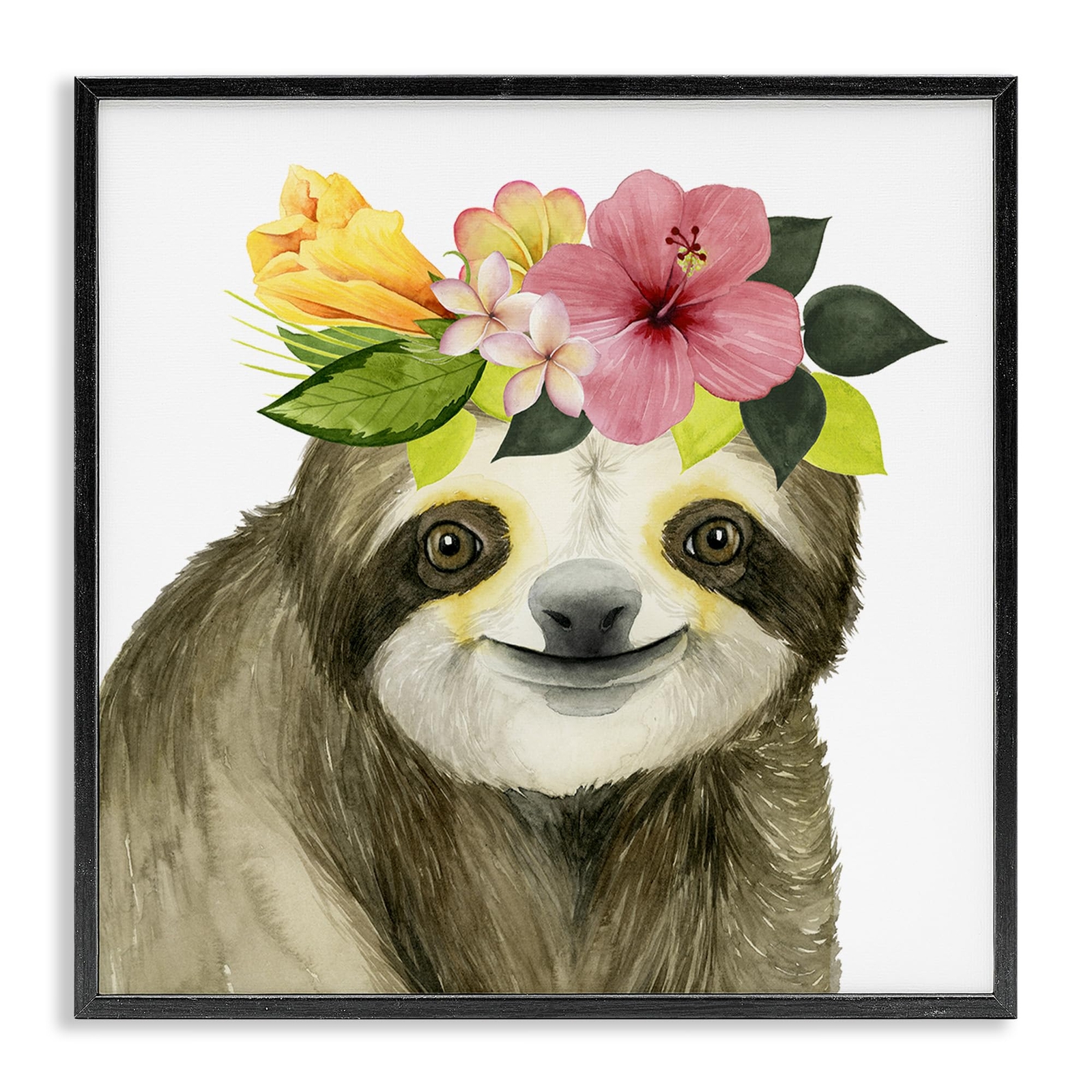 Festival Ready Sloth in Flower Crown, Design by Grace Popp Black Framed Wall ...