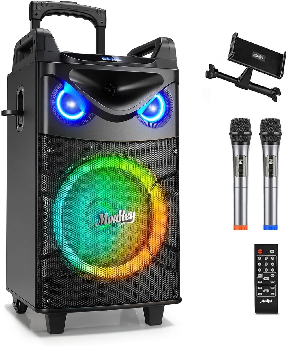Moukey Portable Party Speaker Bluetooth Singing Machine With 2Pcs