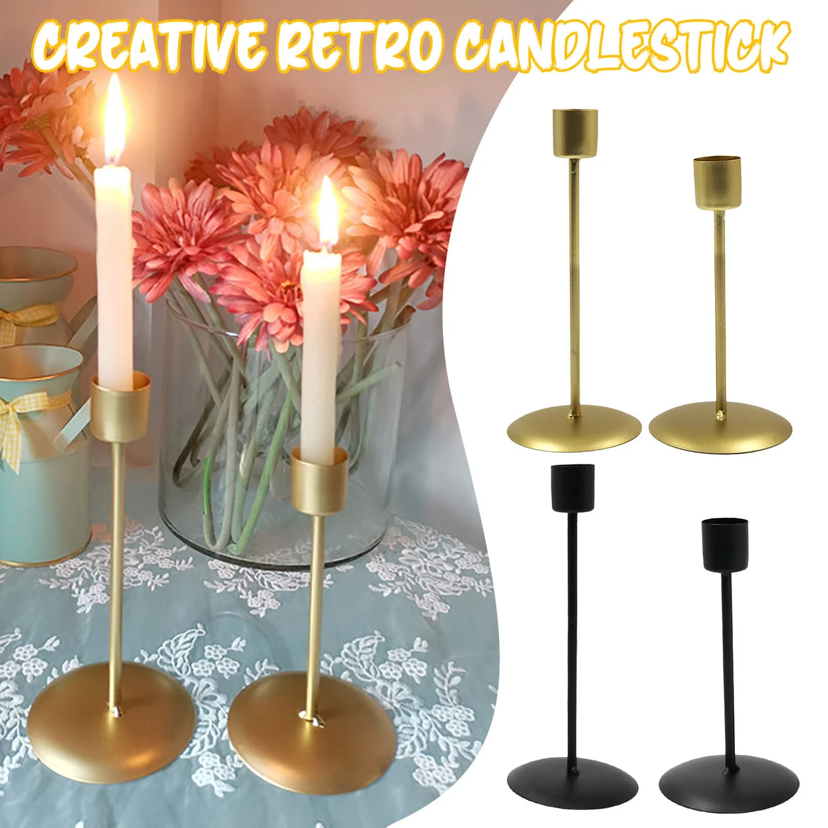 Wrought Iron Candle Holder Candlelight Display Stand Decor Candlestick Handy