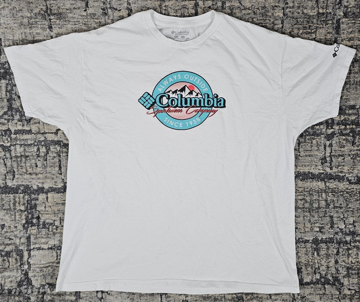 Always Outside Columbia Sportswear White with Teal Graphic T-Shirt