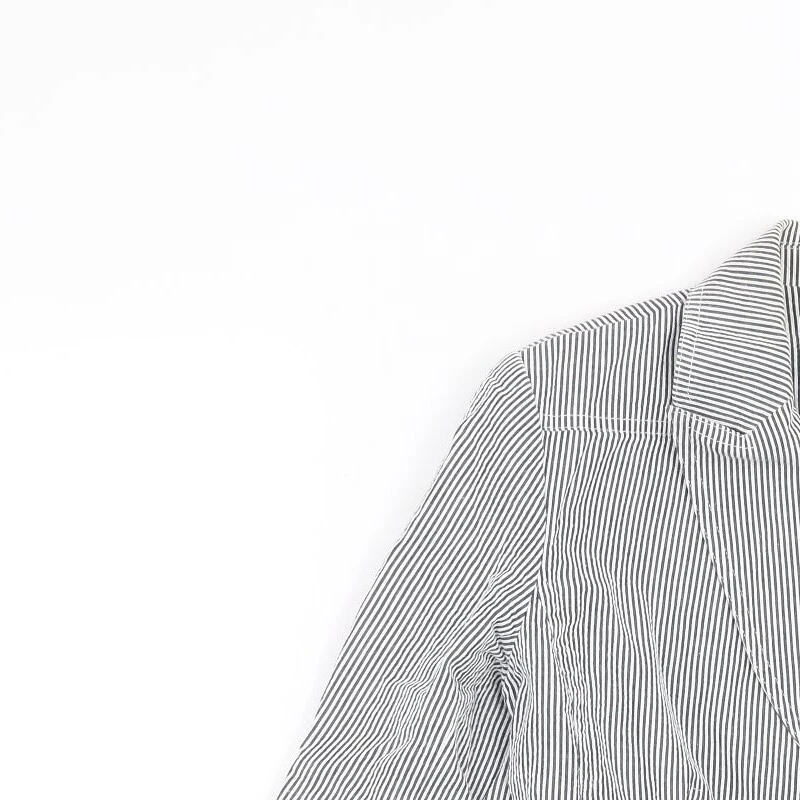 New Look Womens Blue Striped Cotton BlendBlazer Size 12 - Image 3 of 4