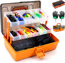 Large 3 Layer Tackle Box with 417-Piece Fishing Kit and Bonus Small Organizer