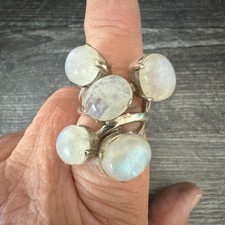 Vintage Rainbow Moonstone Sterling Silver Ring, Size 10