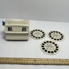 Vintage GAF View Master Red  White Works With 3 Mickey Mouse Reels Made In USA.