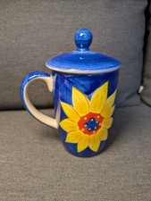 Whittard of Chelsea Sunflower Blue Tea Coffee Mug Cup With Lid